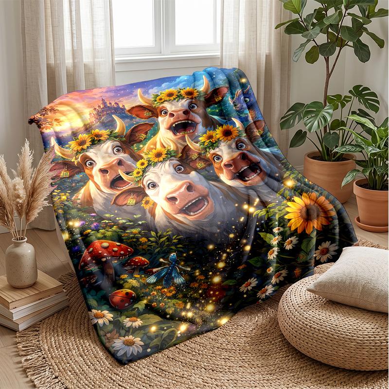 Fairy Highland Cow with Rainbow Theme blanket Lightweight Warm Flannel Blanket Decorative Throw Blanket for Home Decoration