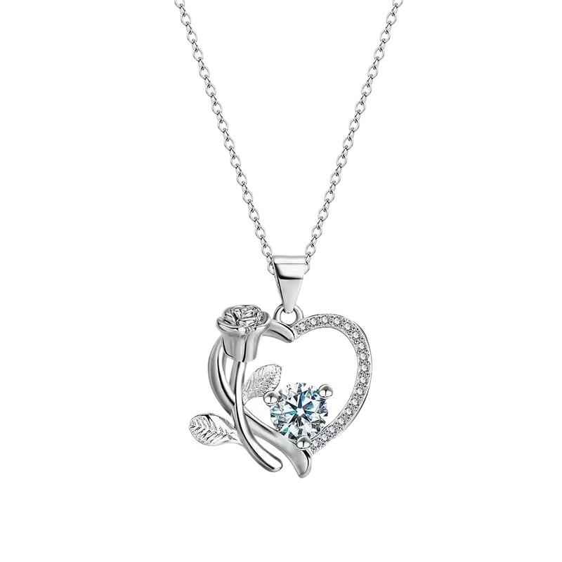 Elegant Zircon Rose Heart Necklace: Versatile Light Luxury Clavicle Chain Gift for Women