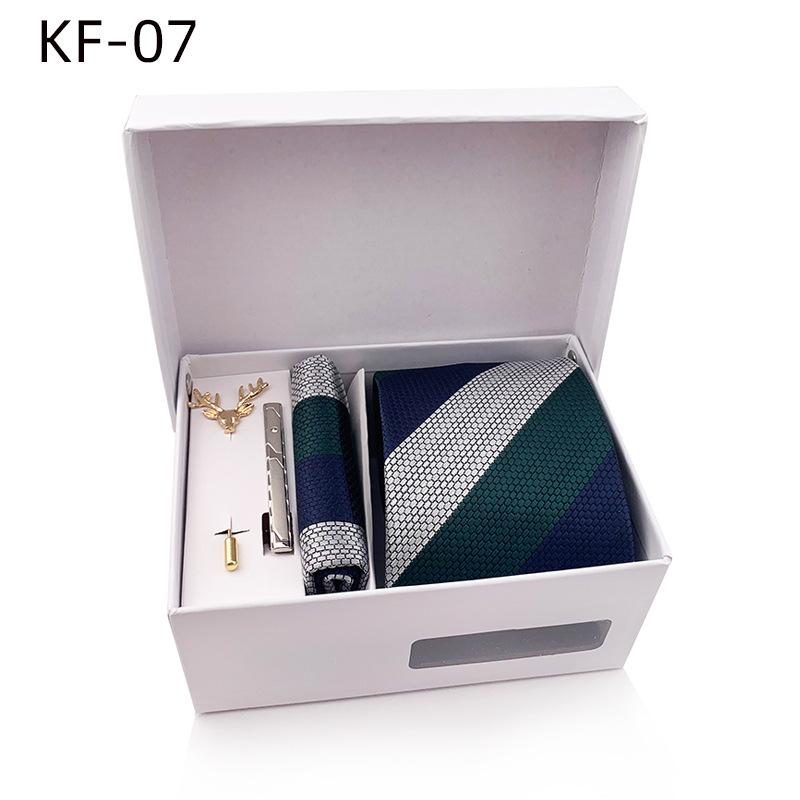 Pánská dárková krabička s pruhovanou kravatou, 6dílná sada, manžety na kapesní ručník na kravatu