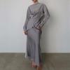 European and American Hot Style Elegant Satin Suit Women's Long Sleeve Tie Top Two-piece Skirt Set