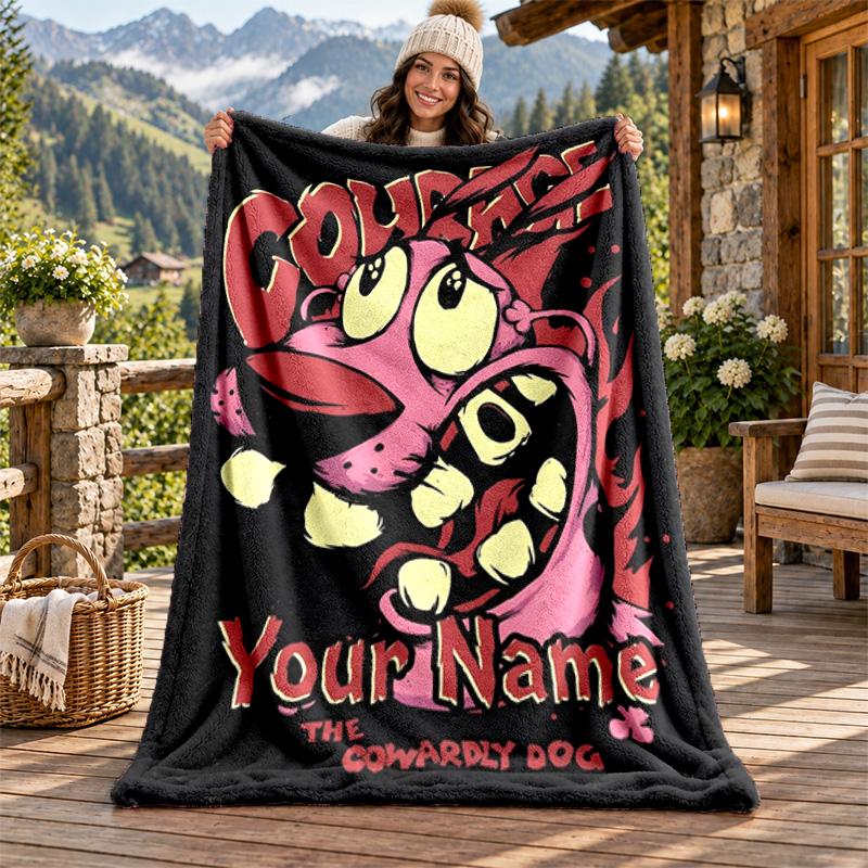 Brave Dog Custom Name Flannel Blanket Personalized Soft Warm Plush Throw Blanket Customized Gift for Family Friends