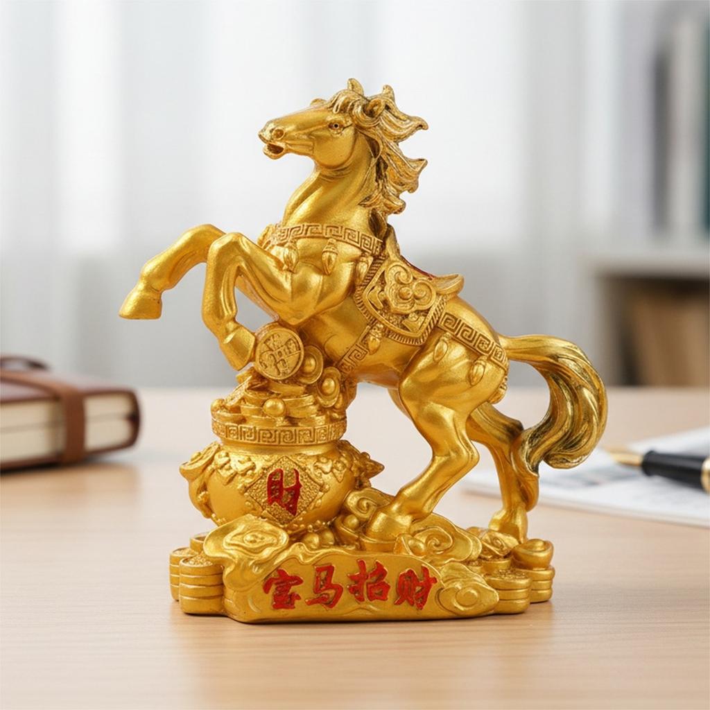 Resin Chinese 2026 Year of Horse Ornament Zodiac Blessing Souvenir Horse Figurine for Home Office Tabletop Decorations