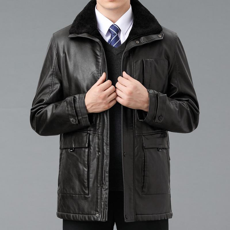 

Зимняя куртка из натуральной кожи для мужчин с бархатным мехом, универсальная свободная куртка из овчины для папы среднего возраста 195