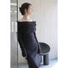 Black Skinny Sexy Shoulder Knitted Fashion Slim Fit Hip Wrap Premium Temperament Dress
