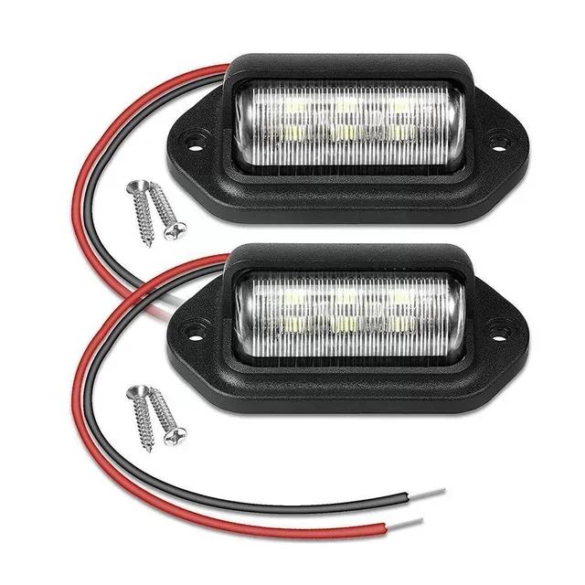12-24V Universal Truck RV Trailer Tail License Plate White Side Lamp Bulbs 6LED Car License Number Plate Lights Waterproof