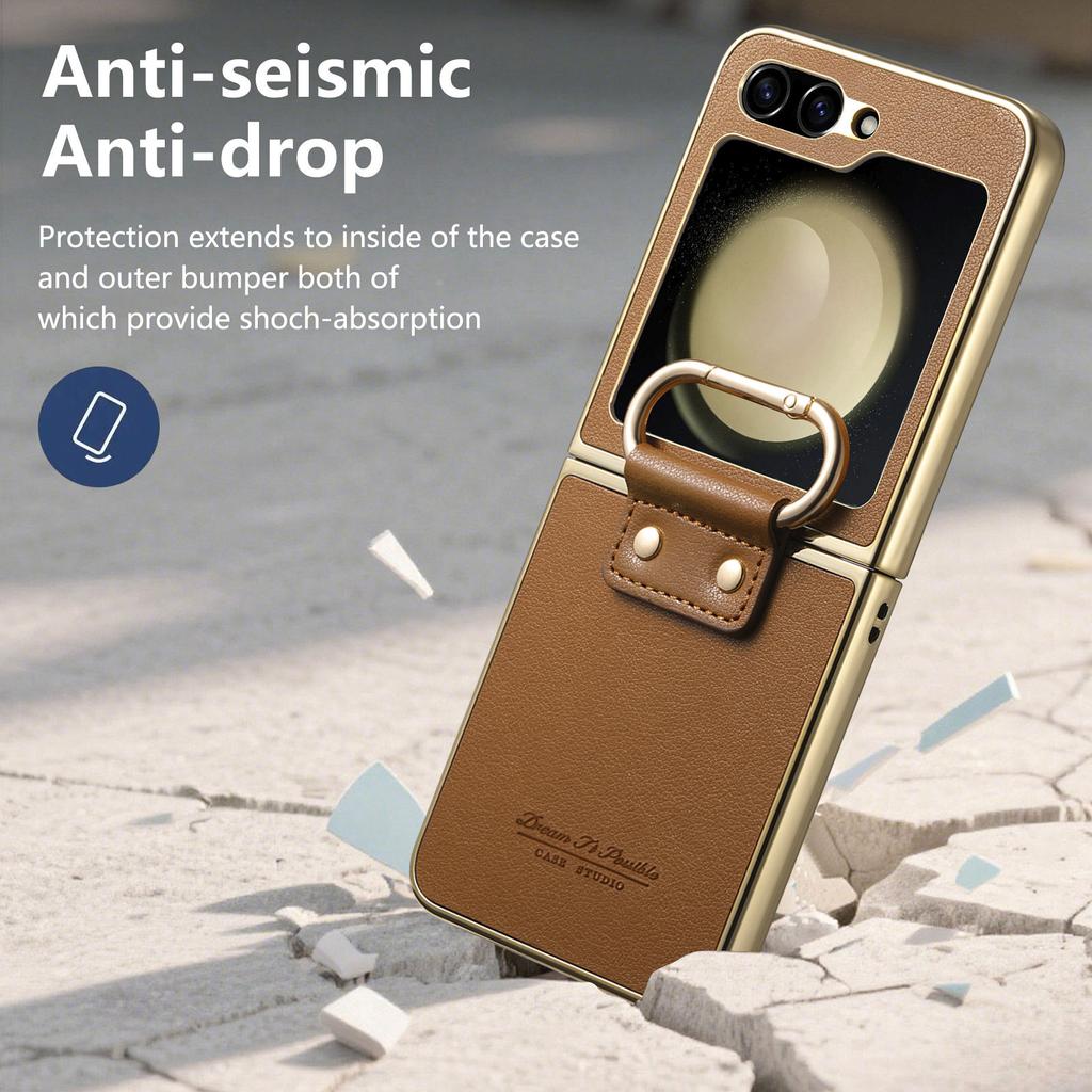 Custodia Antiurto con Anello per Samsung Galaxy Z Flip 7 6 4 5 Flip7 FE 5G Flip6 Flip5 Flip4 Copertura in Pelle per Cellulare