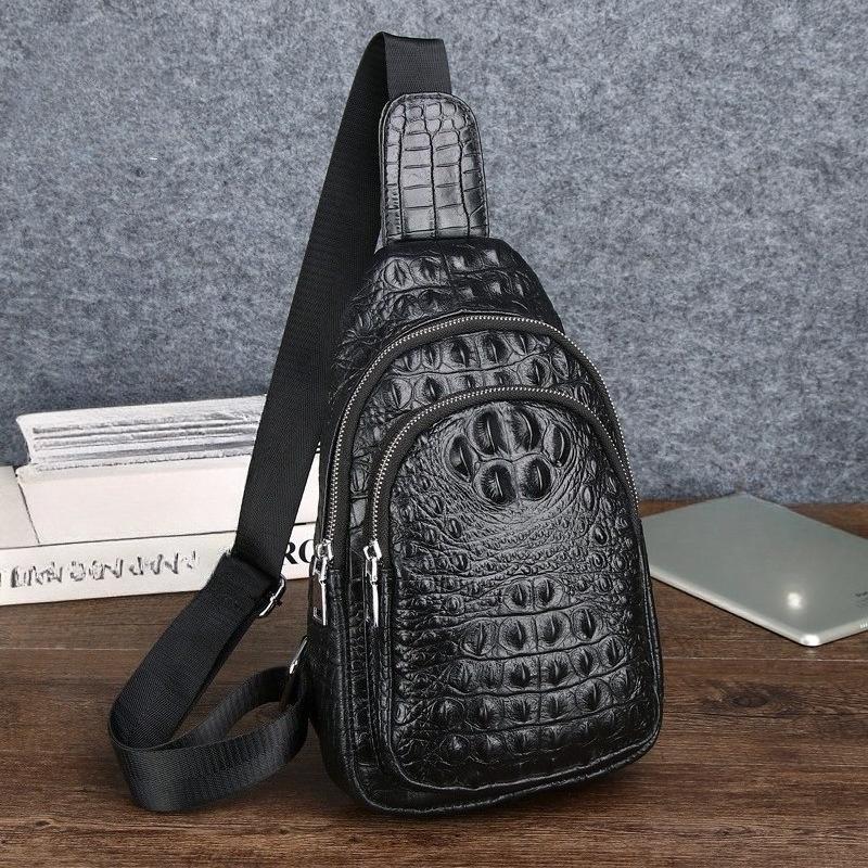 Genuine Leather Single-shoulder Chest Bag, Cowhide Crossbody Bag, Trendy Men's Front Crossbody Bag