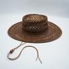 Brown Hollow Hand-Woven Raffia Panama Jazz Top Hat Flat Straw Hat Summer Men'S And Women'S Vacation Beach