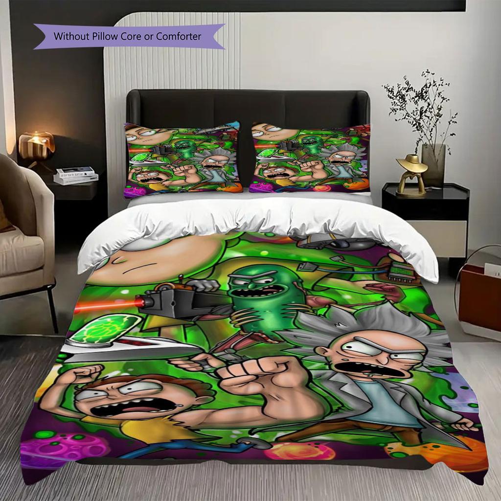 Super soft Ricky and Morty 3-piece bedding set - 1 duvet cover, 2 pillowcases, skin-friendly and comfortable(Without Core)