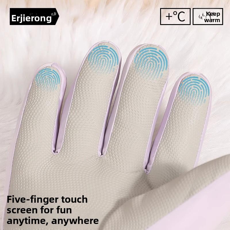 Ski Gloves Women's Winter Cute Puppy Fleece Thickened Outdoor Riding Warm Cold Wind Touch Screen