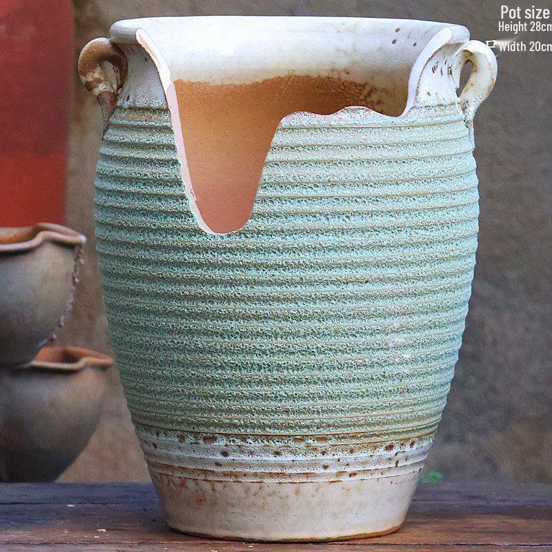 Handmade Large Purple Clay Ceramic Pot for Succulents and Bougainvillea – Breathable, Coarse Pottery Design for Living Room.