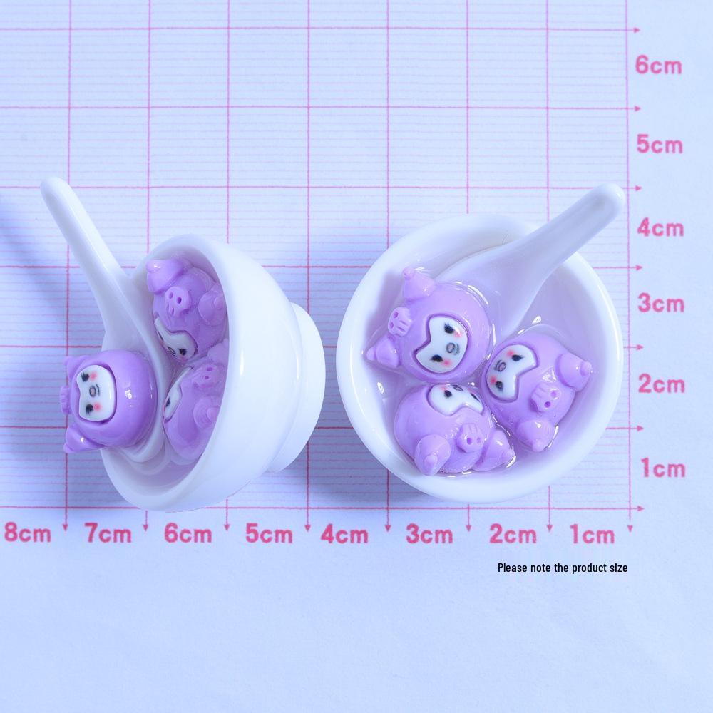 3D Handmade Animal Meatball Bowl DIY Ornament with Edible Toy Accessories - Cream Glue Resin Supplies.