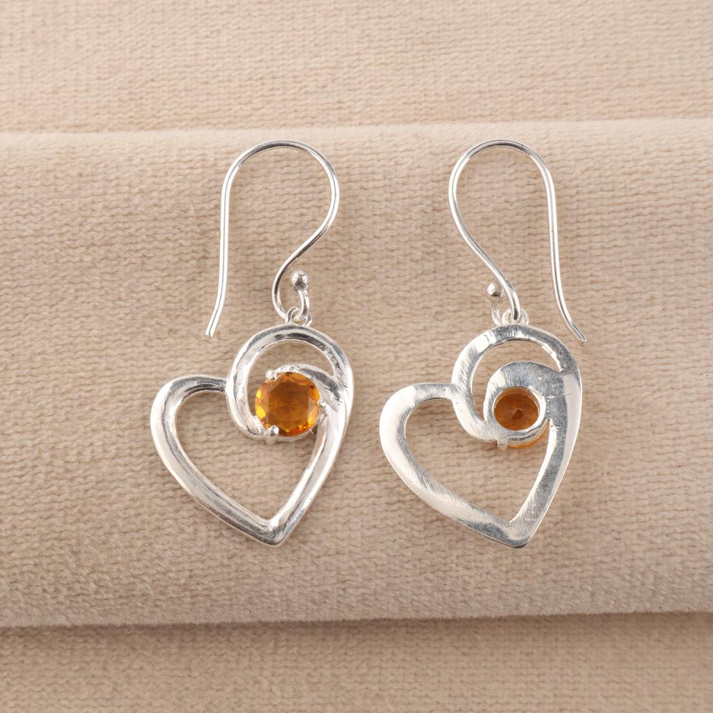 Natural Citrine Gemstone Silver Partywear Earring 1.5" 925 Sterling Silver Jewelry For Anniversary Gift Ce-21-8