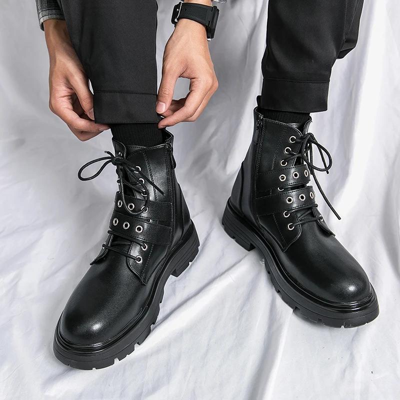 Schwarze Stiefel Herren Mode Schnalle Stiefeletten Herren Trendstiefel Männermode Outdoor Schnürschuhe Neue Herbst Freizeitschuhe Sneaker Herren
