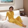 Summer Ladies Pajamas Loungewear Set Summer Thin Solid Color Loungewear Short Sleeves Elasticated Waist Trousers Lazy Pajamas