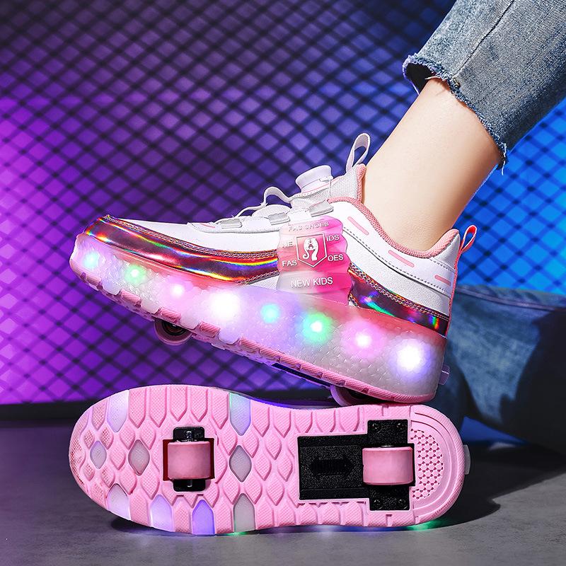 LED Light-Up Roller Shoes: Single/Double Wheel Wheeled Skates for Students