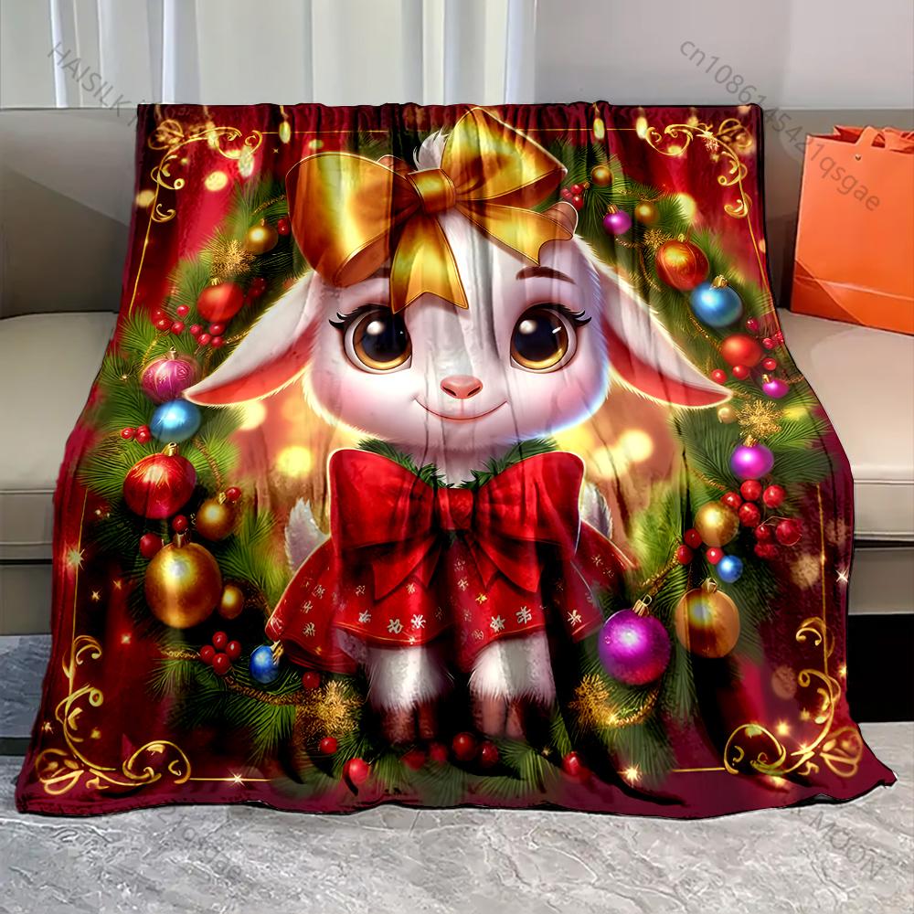 Festive Wreath with Golden Accents Pattern Blanket Flannel Material Soft Warm for All Seasons, Home Outdoor Camping Picnics RV