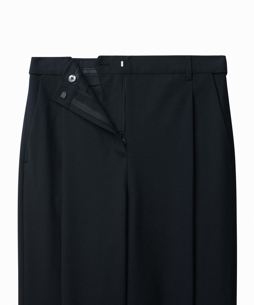 MUSINSA STANDARD WOMAN Women'S Summer Wool One-Pleat Wide Hidden Elastic Waist Slacks [Black]