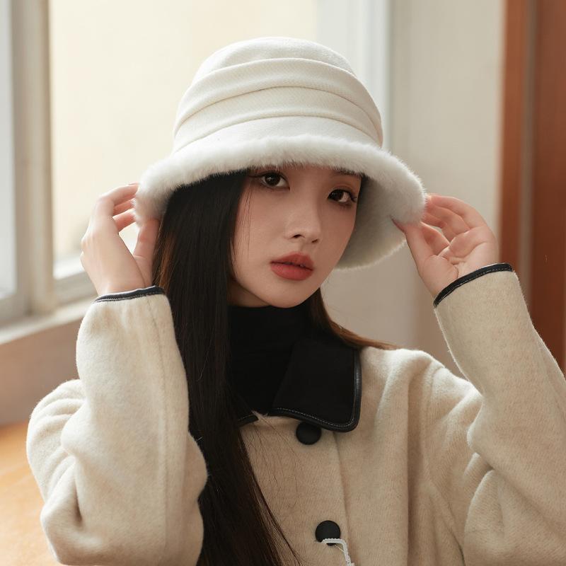 Korean New Autumn and Winter Hat for Women In Winter Plush Warm Bucket Hat Big Head Circumference Showing The Face Small Fisherman's Hat Thick