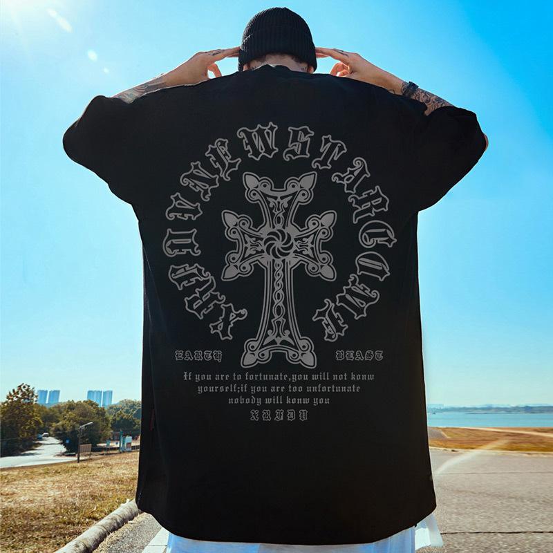 New Trend Men's T-Shirt English Cross Print Short Sleeve T-Shirt For Men Fashion Casual Unisex Clothing Loose Oversized Tees Top