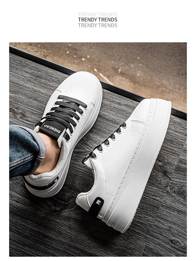 Pánské letní prodyšné bílé tenisky zvyšující výšku - Trendy ležérní skate boty na tlusté podrážce