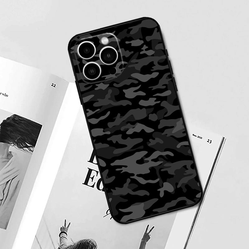 Black Night Camo Camouflage Case For iPhone 17 Pro Max 11 14 15 16 Pro Max 12 13 Mini 16 Plus 16e 17 Air Phone Cover
