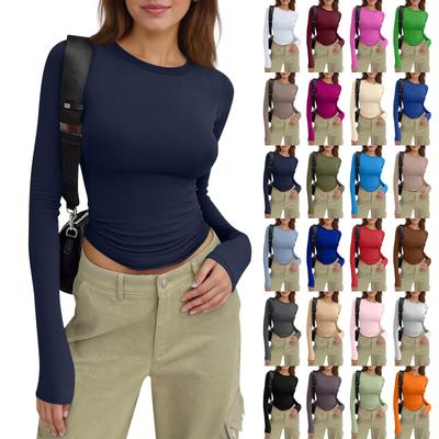 Women's Fashion Solid Colour Round Neck Long Sleeve T-Shirt Top