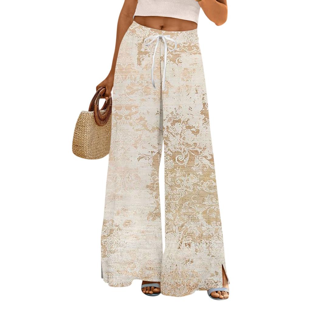 Dámské potištěné kalhoty s širokými nohavicemi s kapsami Vysoký pas Stahovací šňůrka Volné ležérní kalhoty