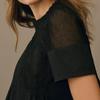 Women Tops Round Neck Short Sleeve Pure Color Pullover Tops Hollow Embroidery Mesh Yarn Loose Fit Casual Tops Daily Wear