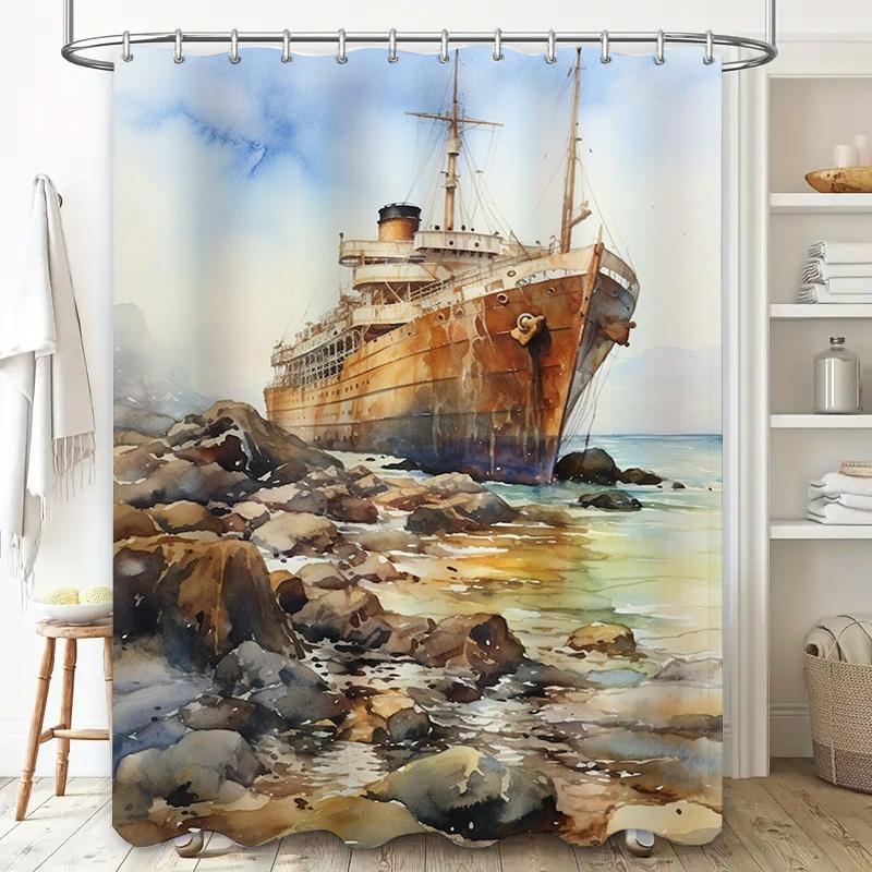Vintage Oil Painting Shower Curtain Waterproof Bathroom Decor Modern Home Decorative Wall Hanging for Hotel or House Decoration