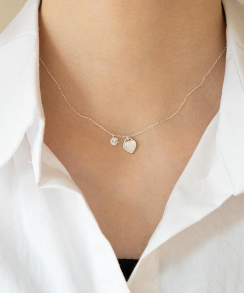 Alleun Silver 925 Epoch Heart Cubic Silver Necklace Bold
