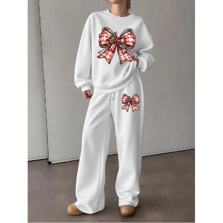 Festive Red & Green Gingerbread Crewneck and Wide-leg Pants. A Soft, Stylish 2-piece Set for Winter Outings, Lounging, or Athleisure.