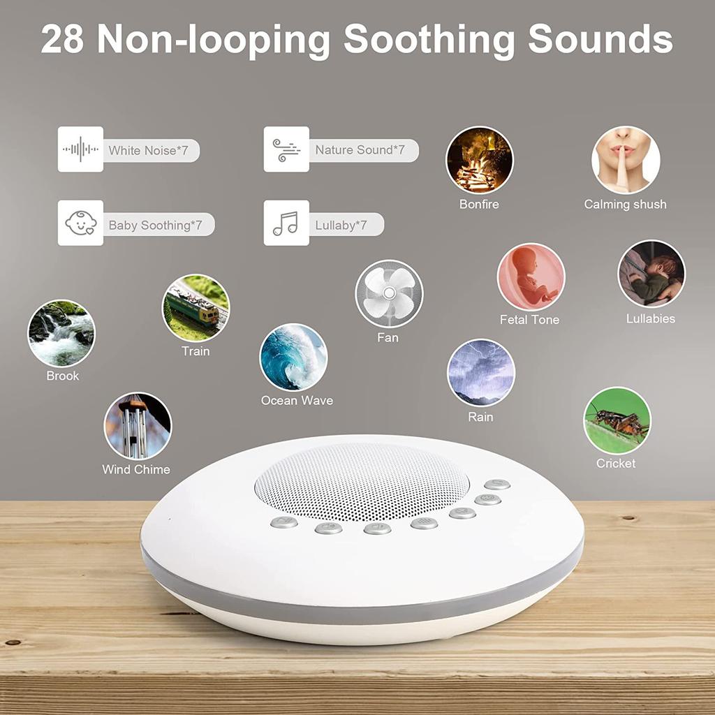 28 Soothing Sounds White Noise Sound Machine for Baby 4 Timer & Memory Function USB Rechargeable Portable Sleep Aid Device