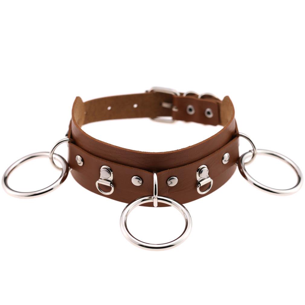 Wild O-Ring Leather Choker, Punk PU Circular Ring Clavicle Necklace for Nightclub