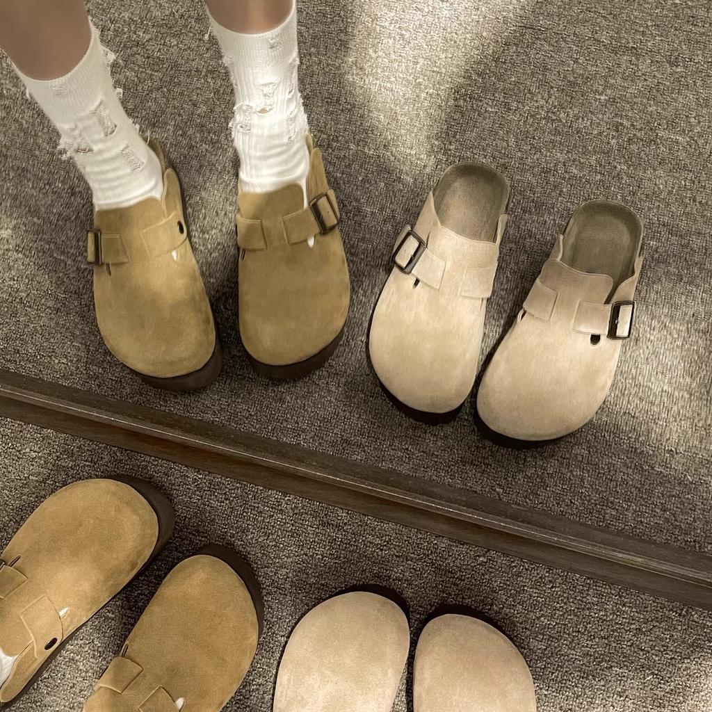 Muffin Thick-soled Boken Shoes for Women's 2025 New Spring and Autumn Lazy People Increase the Height Inside with One Pedal, and Boken Bag Head Is Ha