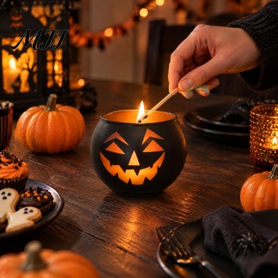 Indoor Decorative Votives Halloween Pumpkin Glass Candle Holder, Iron Art Tealight Lantern for Tabletop Window Spooky Home Ornaments And Fireplace