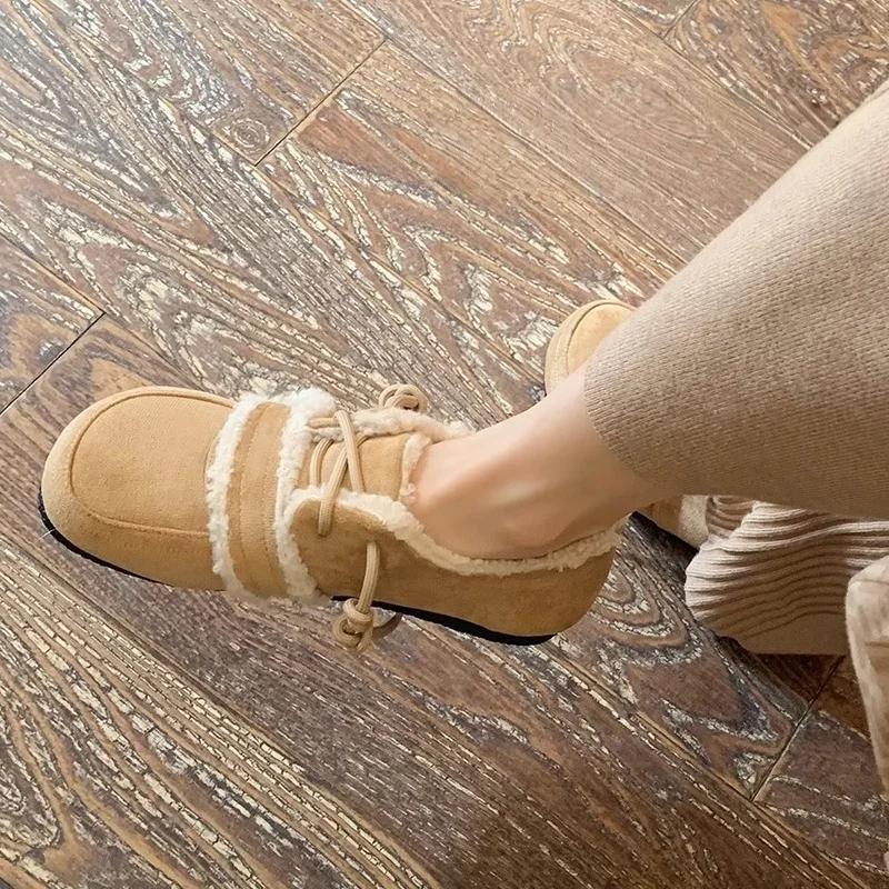 Women's Flats Warm Shoes Winter Fashion New Concise Short Plush Soft Shoes Solid Color Women Cotton Shoes