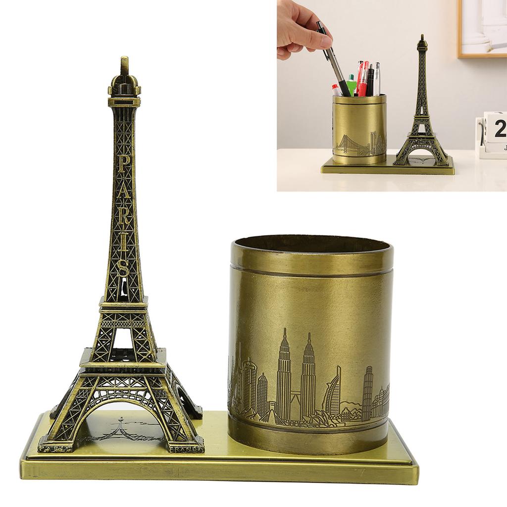 Tower Statue Pen Holder Metal Vintage Decorative Ornament Desk Pen Container for Bedroom Study Offic
