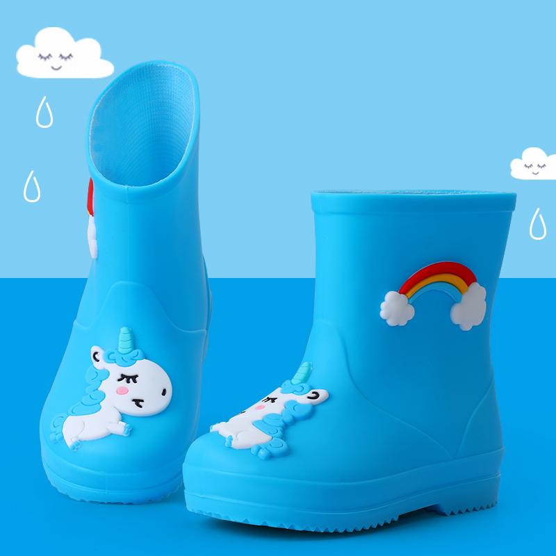 

Kids Rain Boots For Girls Rubber Rainboot Boys PVC Warm Children Waterproof Shoes Modis Cartoon Unicorn Removable cotton cover 24