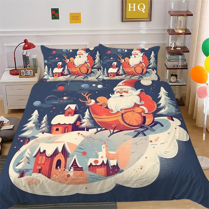 Christmas Elk 3D Printed Polyester Pillowcase Quilt Cover Two or Three Piece Set
