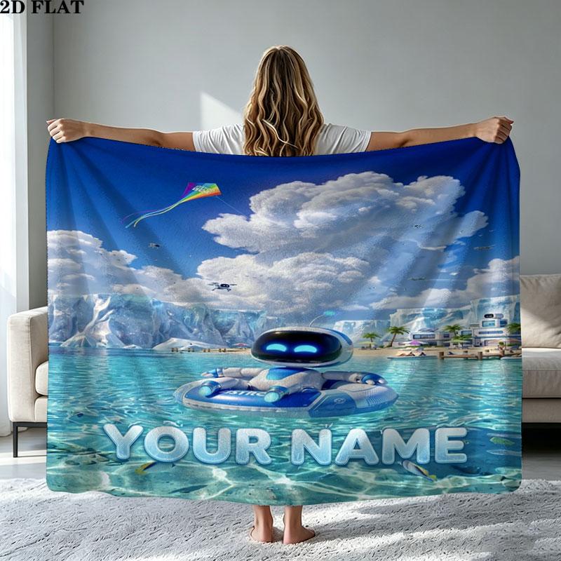 1PC ASTRO BOT Custom Name Patterned Flannel Blanket Suitable For All Seasons for Home Decor Warmth and Comfort Gifts Holiday Present