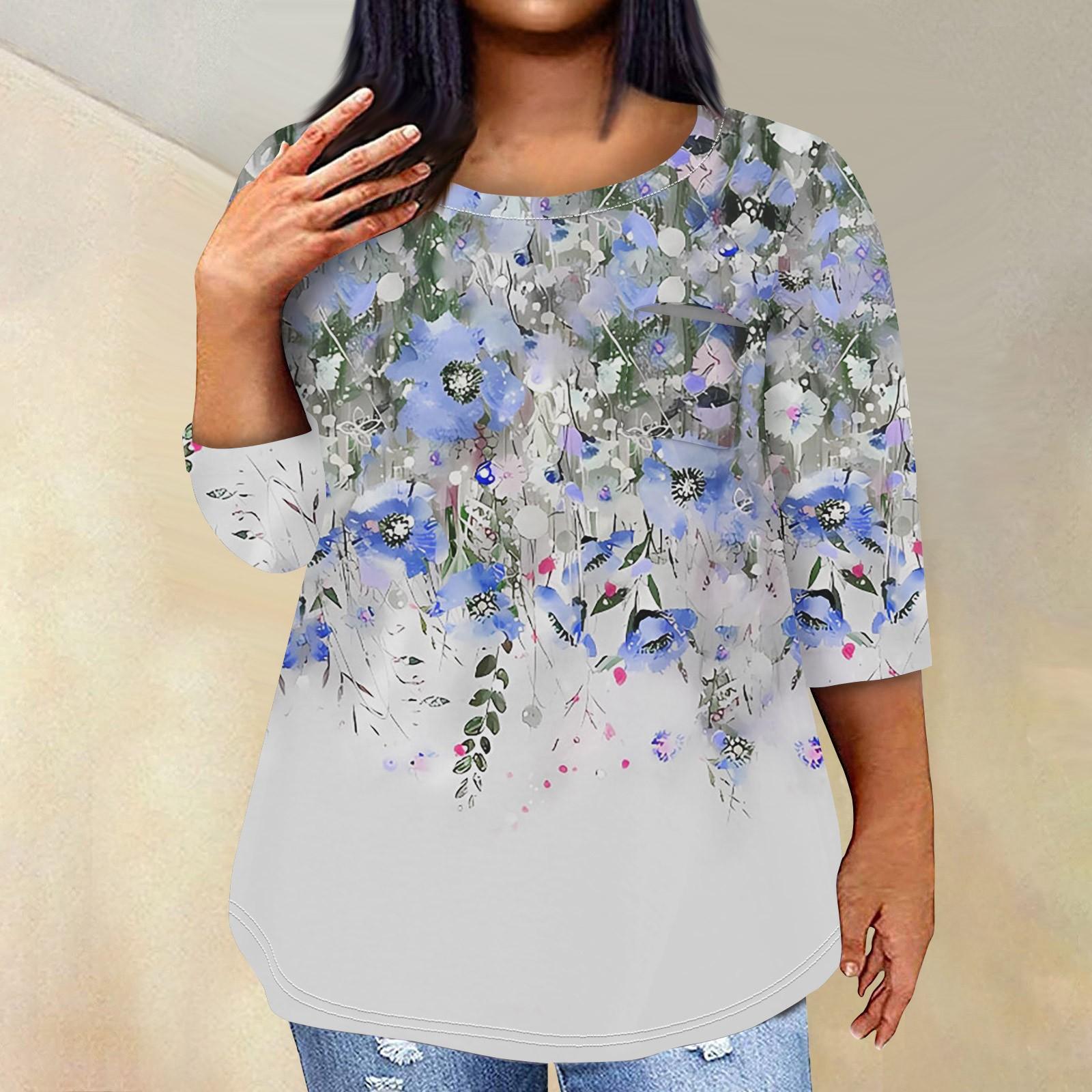 

Женский модный повседневный пуловер с круглым вырезом и рукавом три четверти с принтом, топ с рукавами 4/3 XL