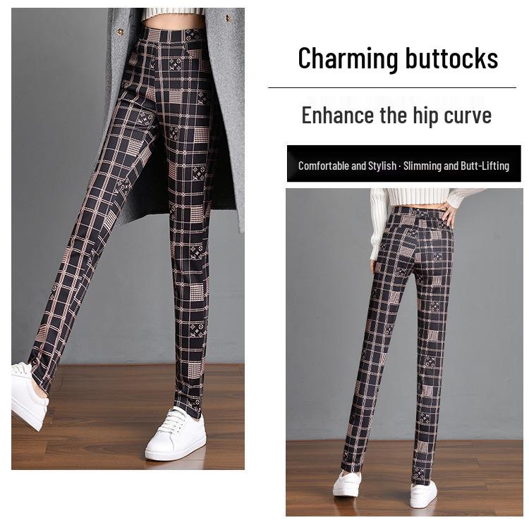 Summer Stretch Plaid Print Elastic Waist Pencil Pants - Slimming, Fashionable & Versatile Women's Long Pants for 2025.