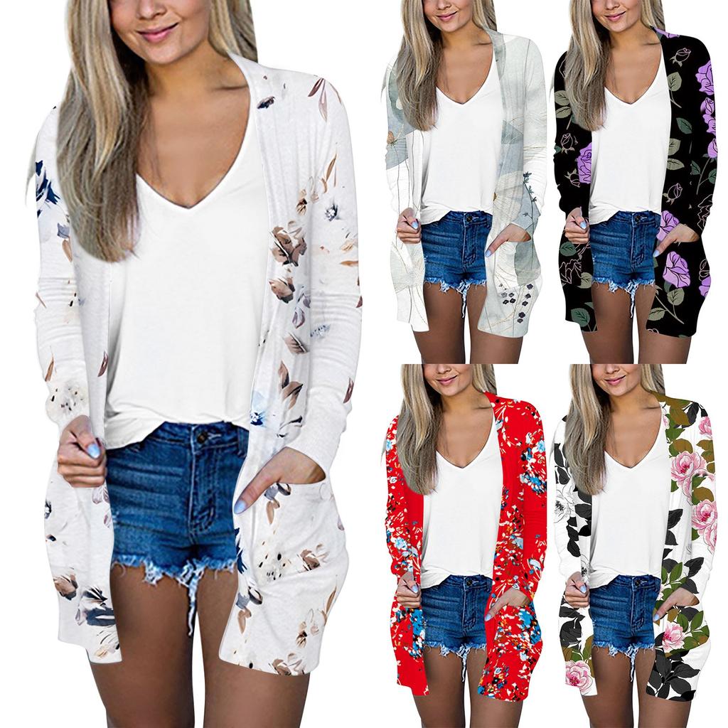 Jachetă cardigan cu mânecă lungă, cu mânecă lungă, cu buzunar casual, la modă pentru femei. Topuri