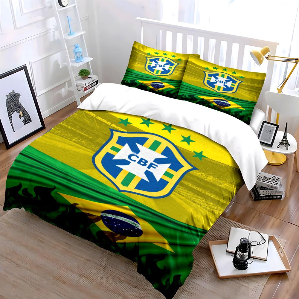 Set Biancheria da Letto Calcio Bandiera del Brasile Copripiumino Federe Arredamento per la Casa (1 * Copripiumino 2 * Federe, senza piumino)