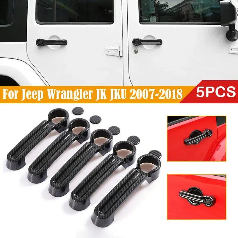 For Jeep Wrangler JK JKU 2007-2018 Liberty Dodge Nitro Car Carbon Fiber Style Exterior Door Handle Moulding Cover Trim Decor