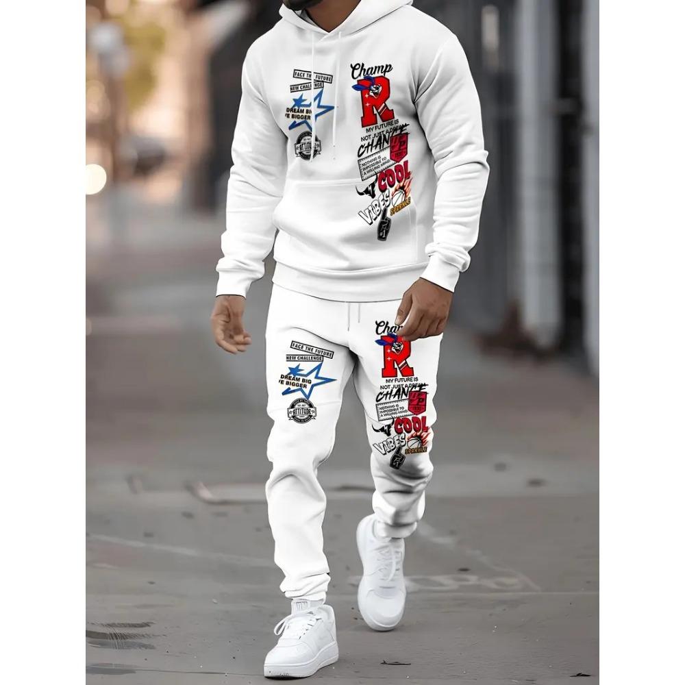 Das Neue Herren-Kapuzenpullover-Set für Frühling und Herbst zeichnet sich durch einen lässigen, modischen und bequemen 3D-Buchstabenmuster-Druck aus