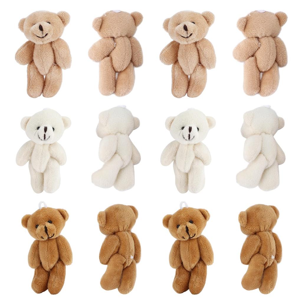 12 Mini Teddy Bear Plush Toys, Stuffed Animals for Birthdays, Cakes, Wedding Decorations, Party Favors, Bag Charms, DIY Accessories
