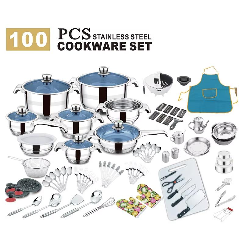 Manufacturer Custom Soup Pot & Stock Pot 100Pcs Stainless Steel Cookware Set Steamer  Panelas De Inox Ustensiles De Cuisin (as the picture, 20L&cm)