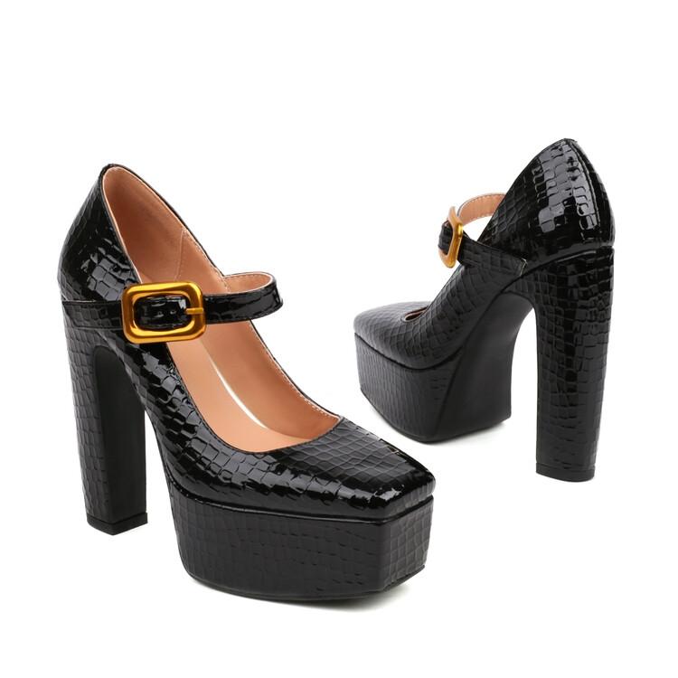 

Женские туфли-лодочки на платформе, на тонком высоком каблуке с квадратным носком, пикантные вечерние весенне-осенние туфли Мэри Джейн, черные, красные, зеленые, абрикосовые, 35-43 35 чёрный